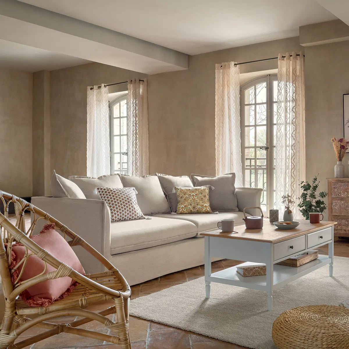 Canapea Atmosphera Odilon cu trei locuri, bej, 210x104x78 cm