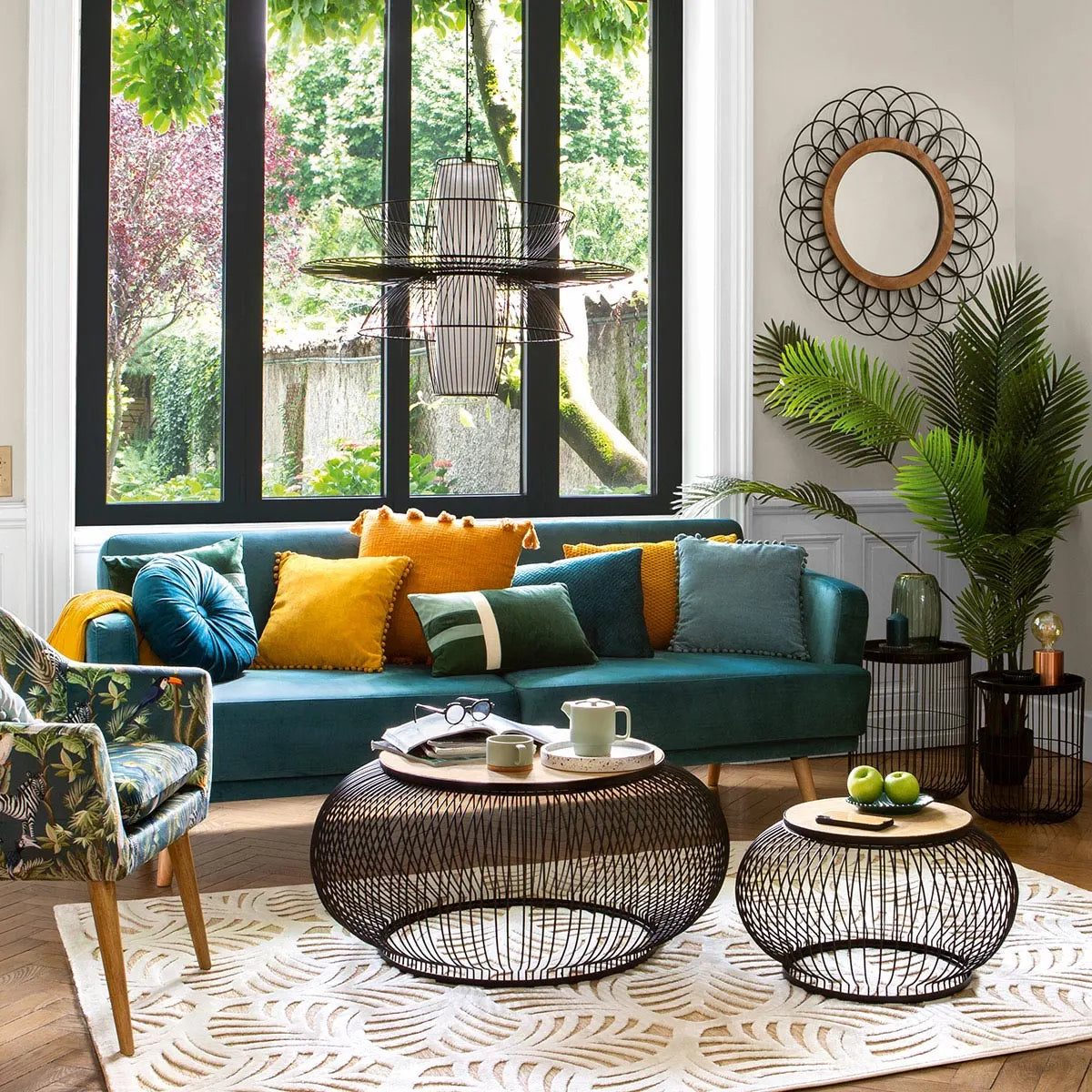 Canapea extensibilă cu trei locuri Atmosphera Jack, Velur, Turcoaz, 214x86x83 cm