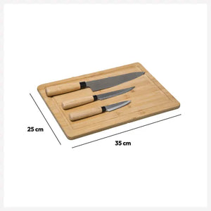 Set de 3 cuțite și placă 5Five, Bambus, 40x25 cm