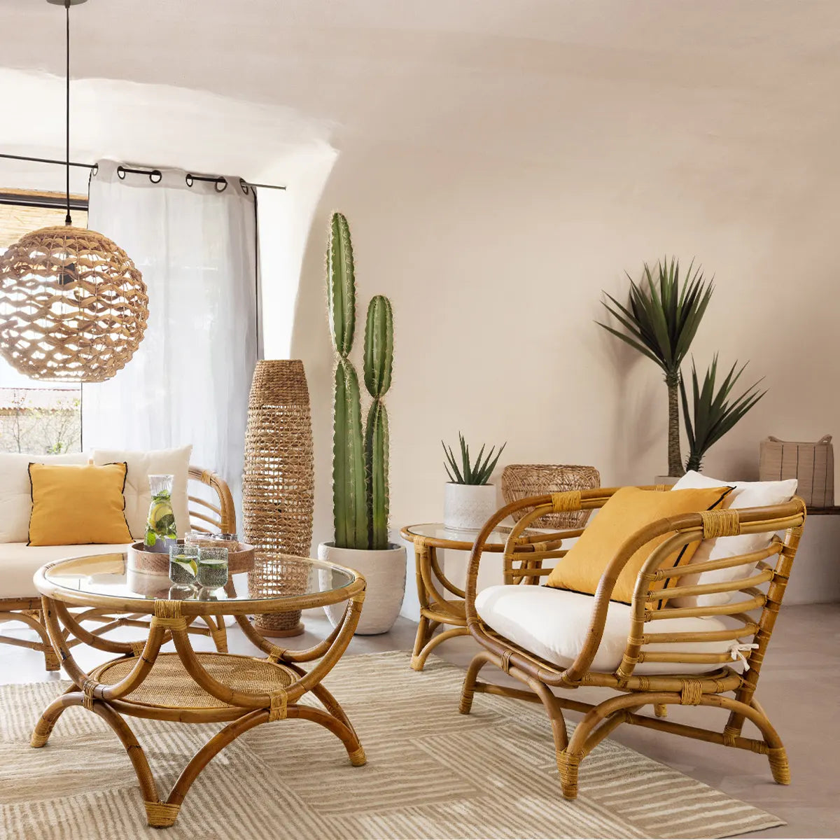 Canapea Atmosphera Farah cu două locuri, Ratan, Alb, 152x80.5x75 cm