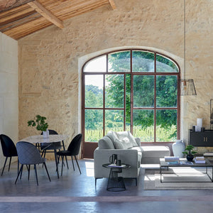 Masă de dining Roxas, 160x90 cm, sticlă securizată cu efect de marmură