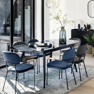 Masă extensibilă Mapu, 160-200x90 cm, sticlă securizată cu efect de marmură