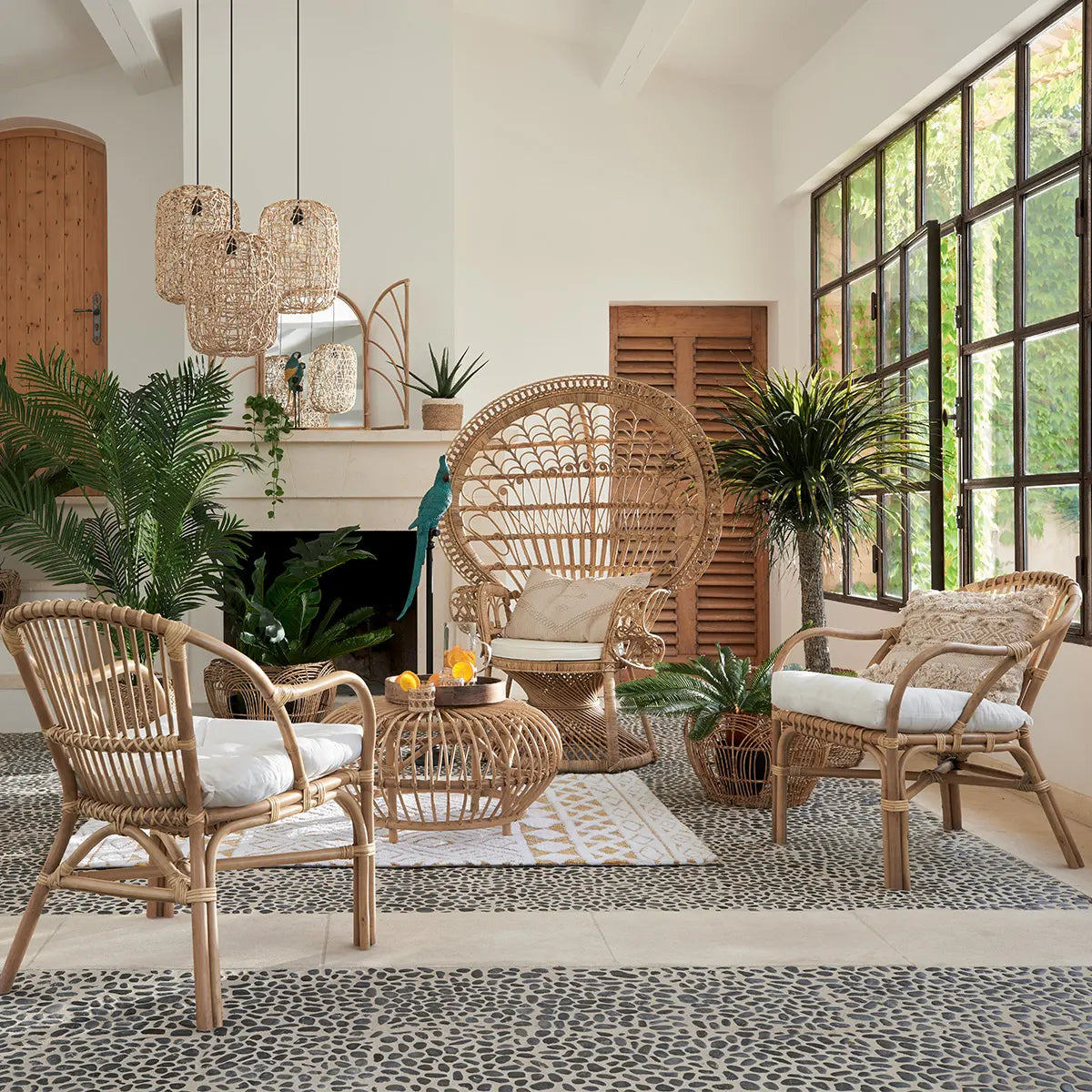 Atmosfera fotoliu Takta, Rattan, Alb