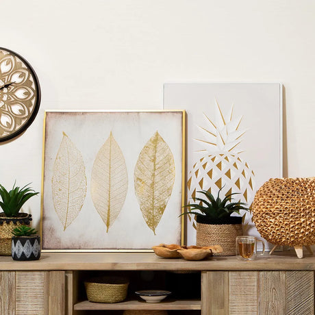 Pictură înrămată Atmosphera Feather, Imprimeu pe pânză 58x58 cm, efect aluminiu