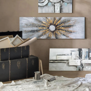 Pictură Atmosphera Kylia, Pânză pictată manual 150x150 cm, Auriu, Modele asortate