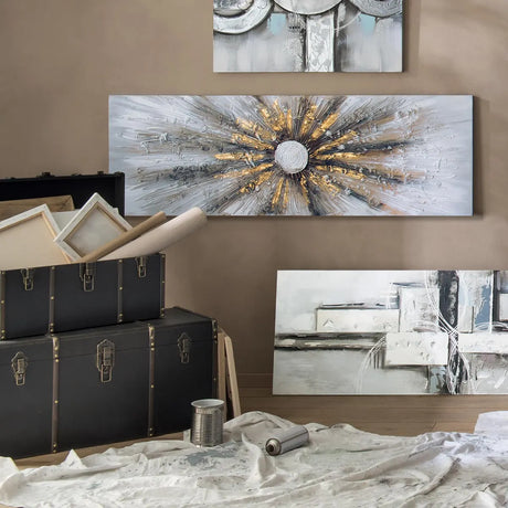 Pictură Atmosphera Kylia, Pânză pictată manual 150x150 cm, Auriu, Modele asortate