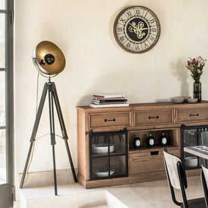 Lampion atmosphera Lahti, Metal și lemn, Negru, 156,5 cm