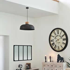 Lampă suspendată Atmosphera Prao, 57 cm, Metal gri, Lemn