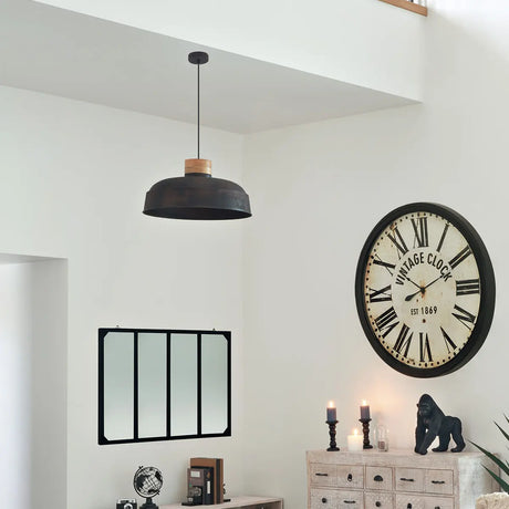 Lampă suspendată Atmosphera Prao, 57 cm, Metal gri, Lemn