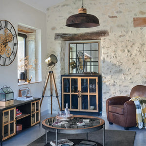 Lampă suspendată Atmosphera Prao, 57 cm, Metal gri, Lemn