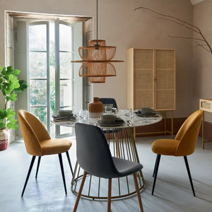 Masă rotundă Rayo, 120 cm, sticlă securizată cu efect de marmură