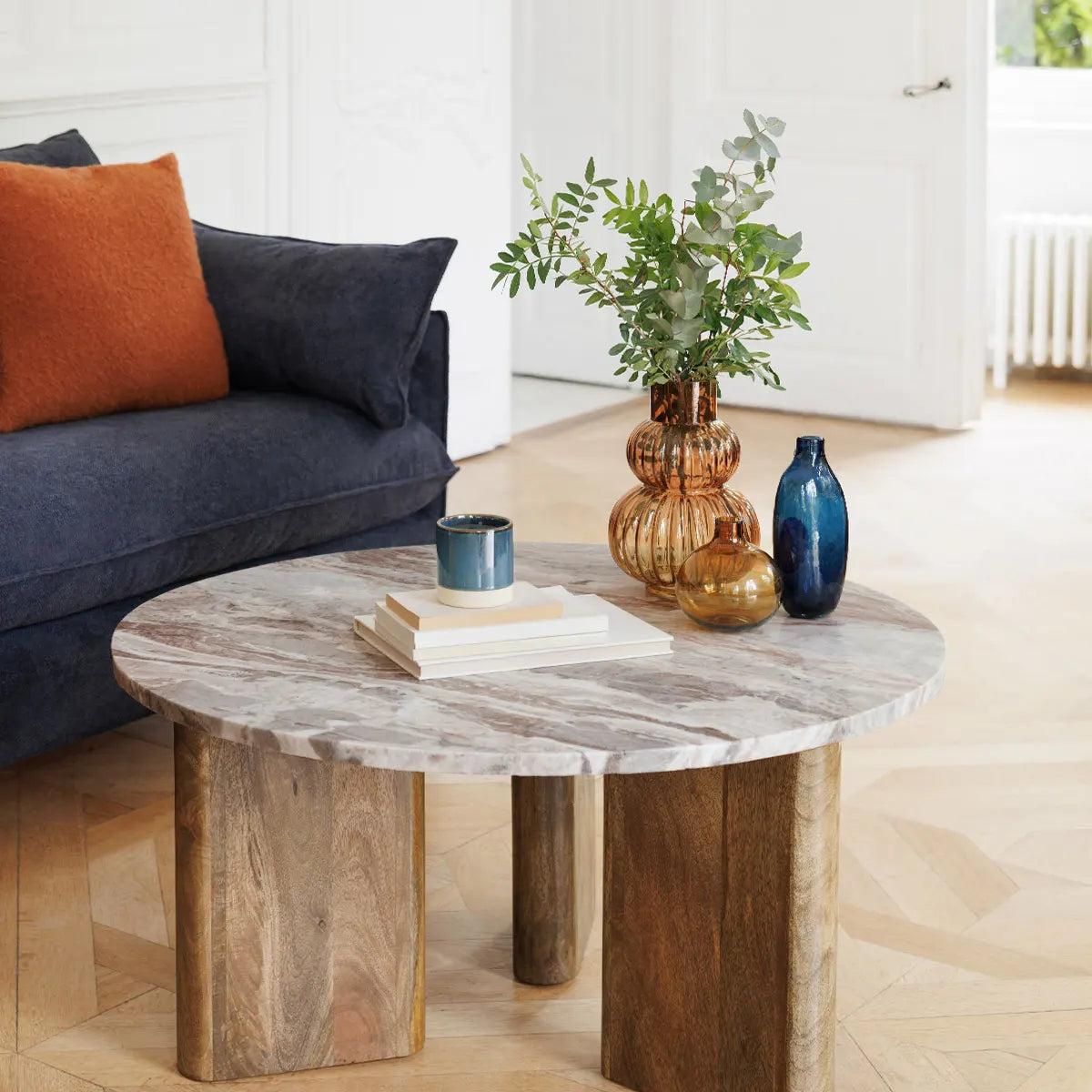 Masă de cafea Atmosphera Coppa, 91 cm, lemn de mango, marmură