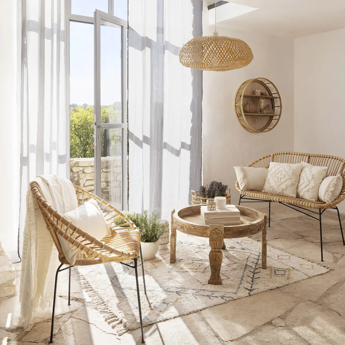 Lampă suspendată Beddy, 50 cm, bambus