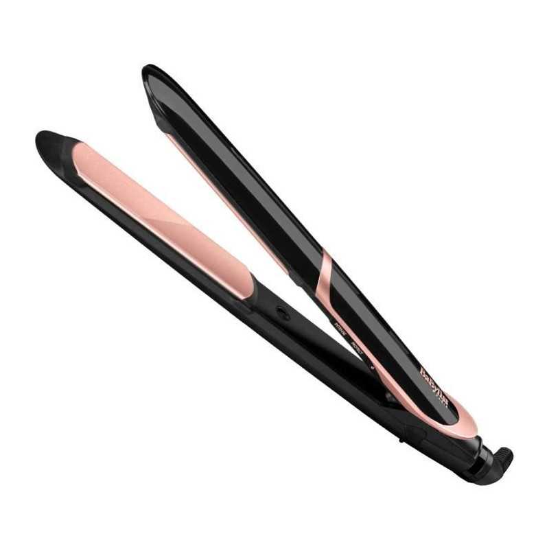 Placă de îndreptat părul BaByliss ST391E Super Smooth, plăci ceramice-turmalină, 6 niveluri de temperatură, 235 de grade, ionizare, negru/roz
