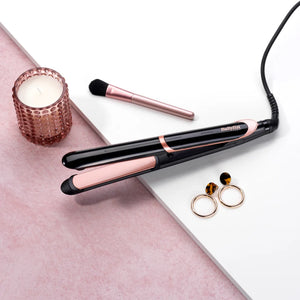 Placă de îndreptat părul BaByliss ST391E Super Smooth, plăci ceramice-turmalină, 6 niveluri de temperatură, 235 de grade, ionizare, negru/roz