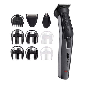 BaByliss MT727E Carbon Titanium Aparat de tuns multifuncțional 10 în 1, 10 accesorii, 3 capete, Funcționare fără baterii până la 60 de minute.