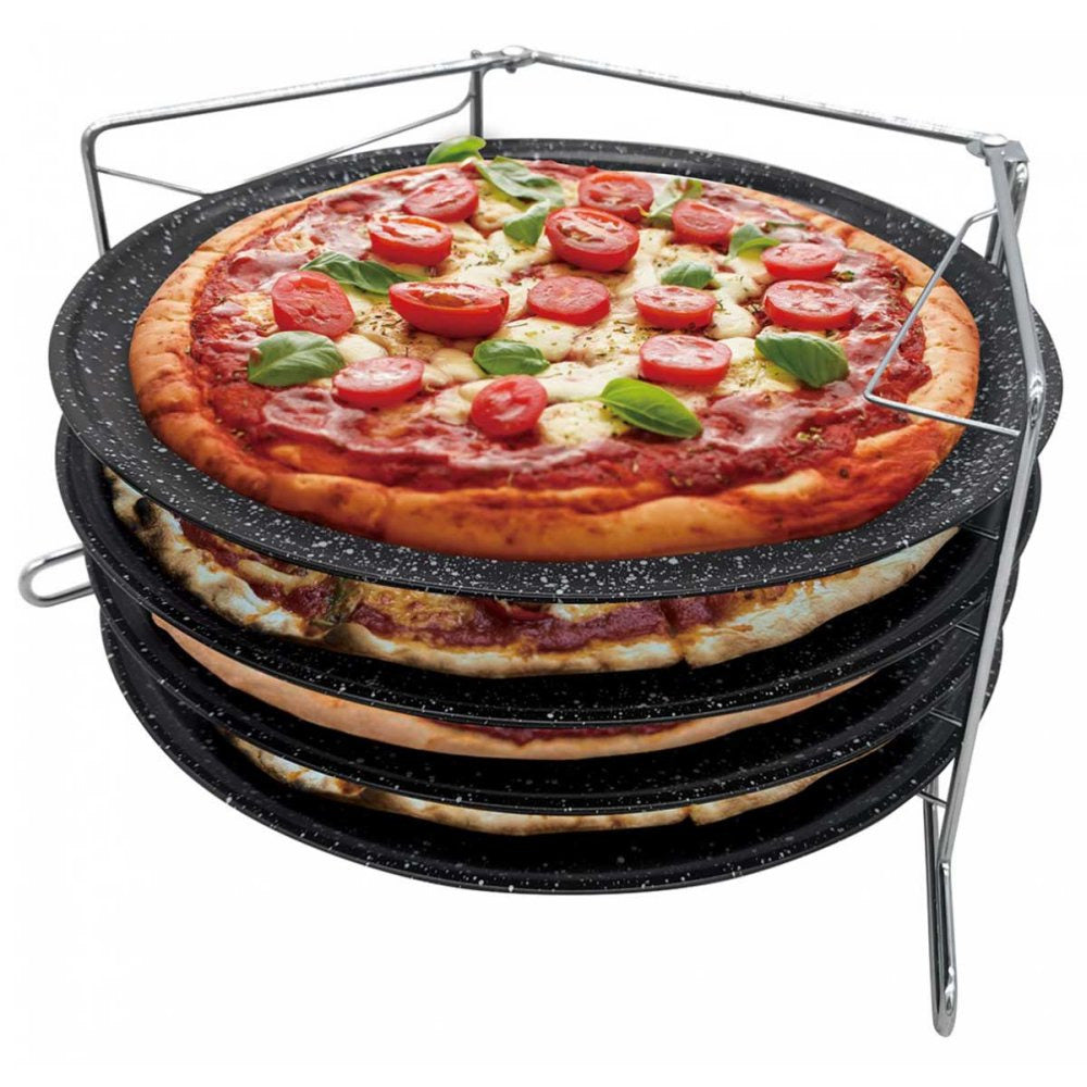 Set de tăvi pentru pizza KingHoff 1553, 5 piese, 38,5 cm, negru