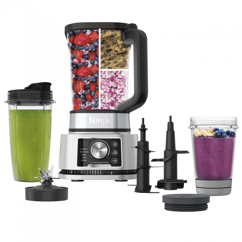 Blender Ninja CB350EU Foodi Power Nutri 3 în 1 cu Smart Torque, 1200 W, Negru/Argintiu