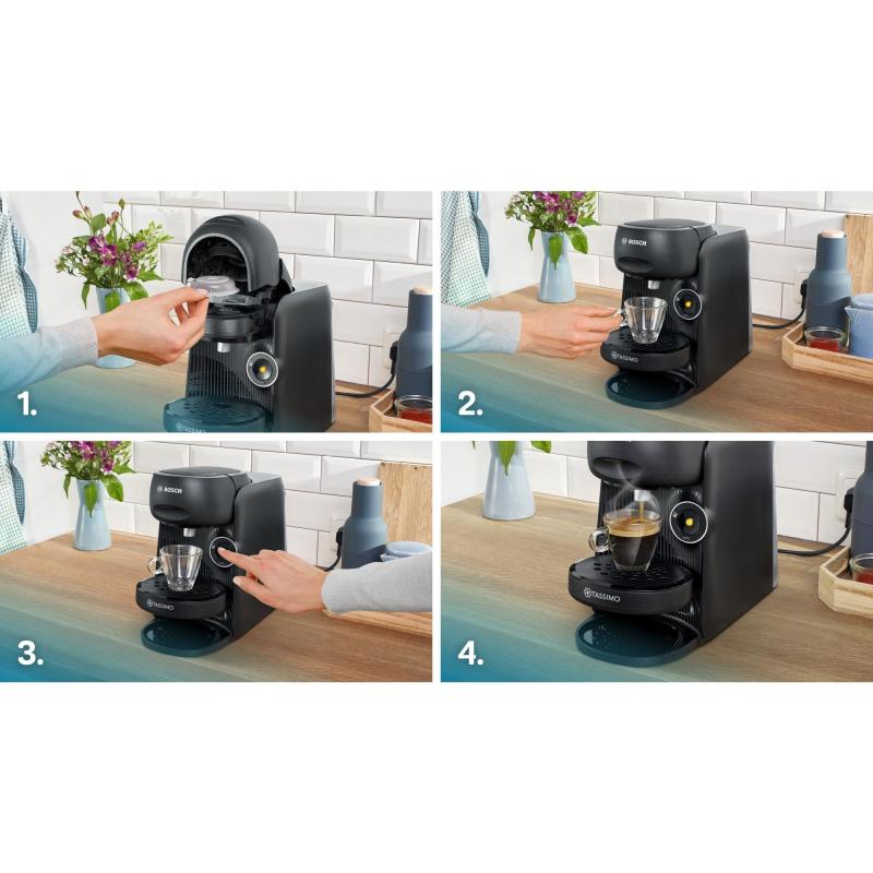 Espressor Bosch Tassimo Finesse TAS162E, 1400 W, 3,3 bari, 0,7 l, Intensity Boost, Autocurățare și decalcifiere, Capsule, Negru