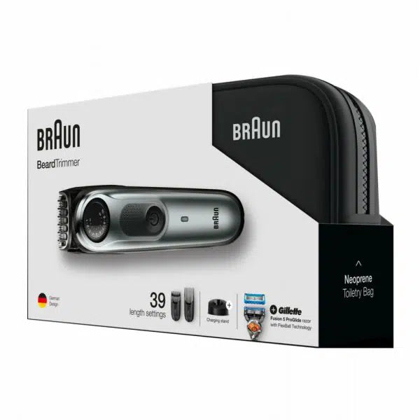 Aparat de tuns facial Braun BT7940TS, Baterie, 39 setări de lungime între 0,5-20 mm, 100 de minute de autonomie, Aparat de ras Gillette Fusion5 ProGlide gratuit, Negru