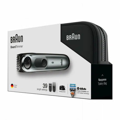 Aparat de tuns facial Braun BT7940TS, Baterie, 39 setări de lungime între 0,5-20 mm, 100 de minute de autonomie, Aparat de ras Gillette Fusion5 ProGlide gratuit, Negru