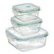 Set of 3 Clipeat small square glass containers