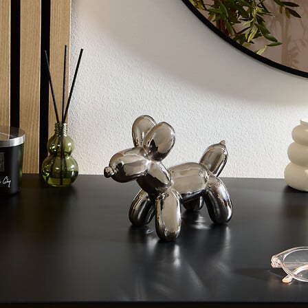Декоративна фигура куче atmosphera Théo, Сребриста керамика, 13.5 cm