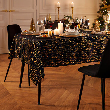 Velvet tablecloth with star pattern 140 x 360 cm, black