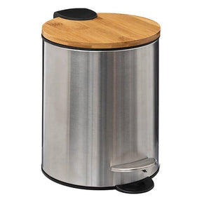Кош за отпадъци 5five, Метал и бамбук, 3L, Сребрист