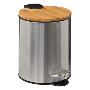 Кош за отпадъци 5five, Метал и бамбук, 3L, Сребрист