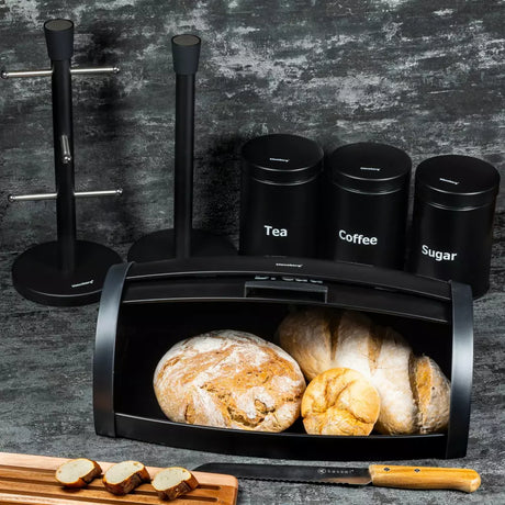 Set cutii pentru pâine și depozitare cu suporturi pentru hârtie și pahare Klausberg 7236, Negru