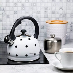 Fierbător cu fluierat KingHoff 1050, 2L, Mâner termoizolant, Inducție, Oțel inoxidabil, Alb/negru