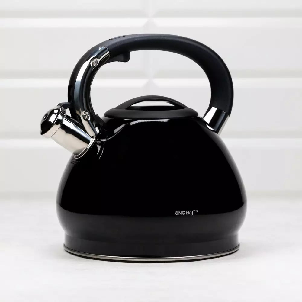 Fierbător cu fluierat KingHoff 1221, 3,4 L, efect de marmură, inducție, negru