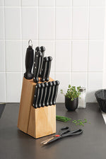 Блок за ножове 5five Essentiel Black с 11 ножа и аксесоари, Бежов