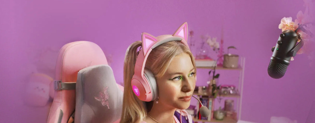 Căști de gaming Razer Kraken Kitty V2 (USB Tip A), Rose Quartz
