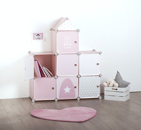 Dulap de depozitare pentru copii Atmosphera, roz, 7 compartimente, 110 cm