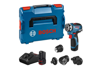 Șurubelniță fără fir Bosch Professional GSR 12V-35 FC, 12 V, 1750 rpm, 20/35 Nm, 2 baterii, încărcător, L-Boxx, adaptor mandrină/unghi/excentric, adaptor suport biți