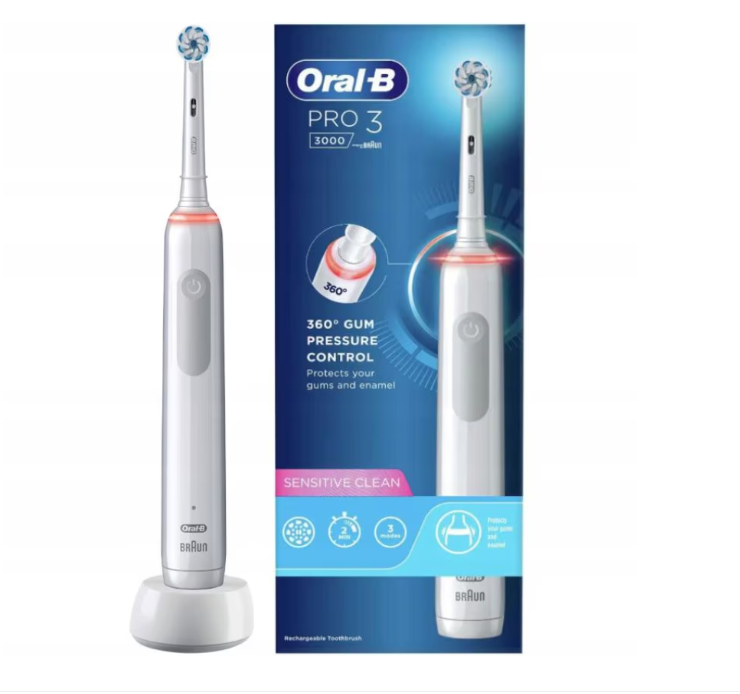 Periuță de dinți electrică Oral-B Pro 3 3000 Sensitive Clean 760918, Albă