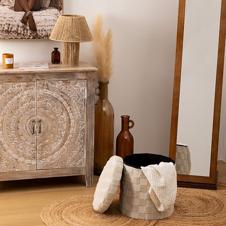 Puf cu atmosferă de depozitare Pasti, pliabil, alb, Ø38 cm