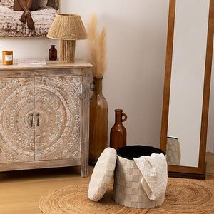 Puf cu atmosferă de depozitare Pasti, pliabil, alb, Ø38 cm