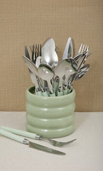 Комплект прибори за хранене Secret De Gourmet Elsa, 24 части, Неръждаема стомана, Зелена поставка