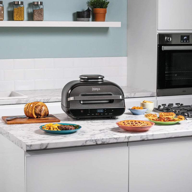 Grătar electric Ninja AG551EU, 2460W, 6 funcții, Oală de gătit 3,8 l, Friteuză 3,8 l, Negru