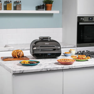 Grătar electric Ninja AG551EU, 2460W, 6 funcții, Oală de gătit 3,8 l, Friteuză 3,8 l, Negru