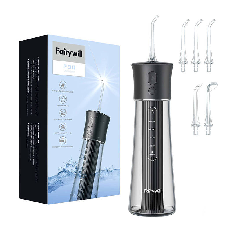 Irigator dentar FairyWill F30, 5 moduri, 300 ml, Negru