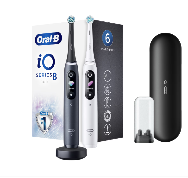 Set de două periuțe de dinți Oral-B iO Series 8 Duo S8421020, alb-negru