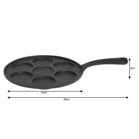 KingHoff 1263 Tigaie pentru clătite mini, 23 cm, 7 compartimente, Fontă, Negru