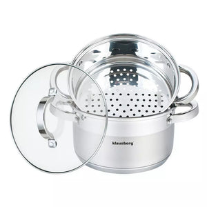 Aparat de gătit la abur Klausberg 7135, 18 cm, 2,5 litri, 3 părți, Fund gros