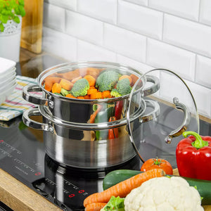 Aparat de gătit la abur Klausberg 7135, 18 cm, 2,5 litri, 3 părți, Fund gros