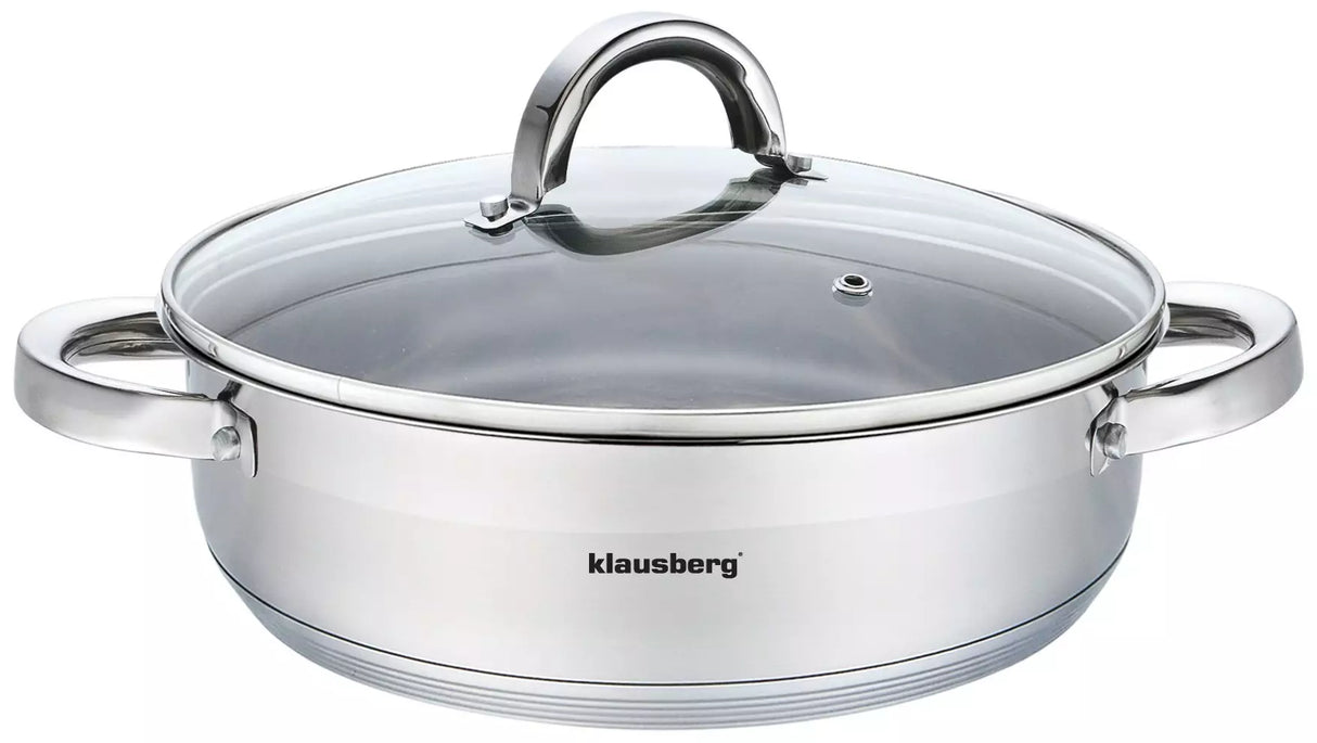 Tigaie cu mânere și capac Klausberg 7173, 26 cm, 4,6 litri, Fund gros, Inox