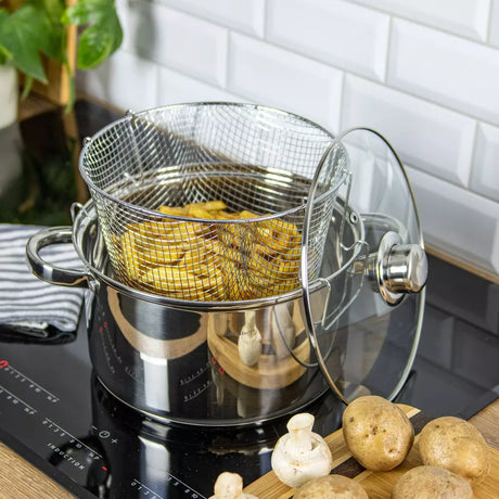 Cratiță KingHoff 1630 cu capac și friteuză, inox, 5,5 l, 24 cm